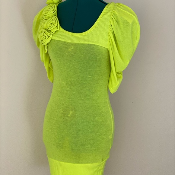 Double Zero Neon Green Flower Minidress M - Picture 7 of 14